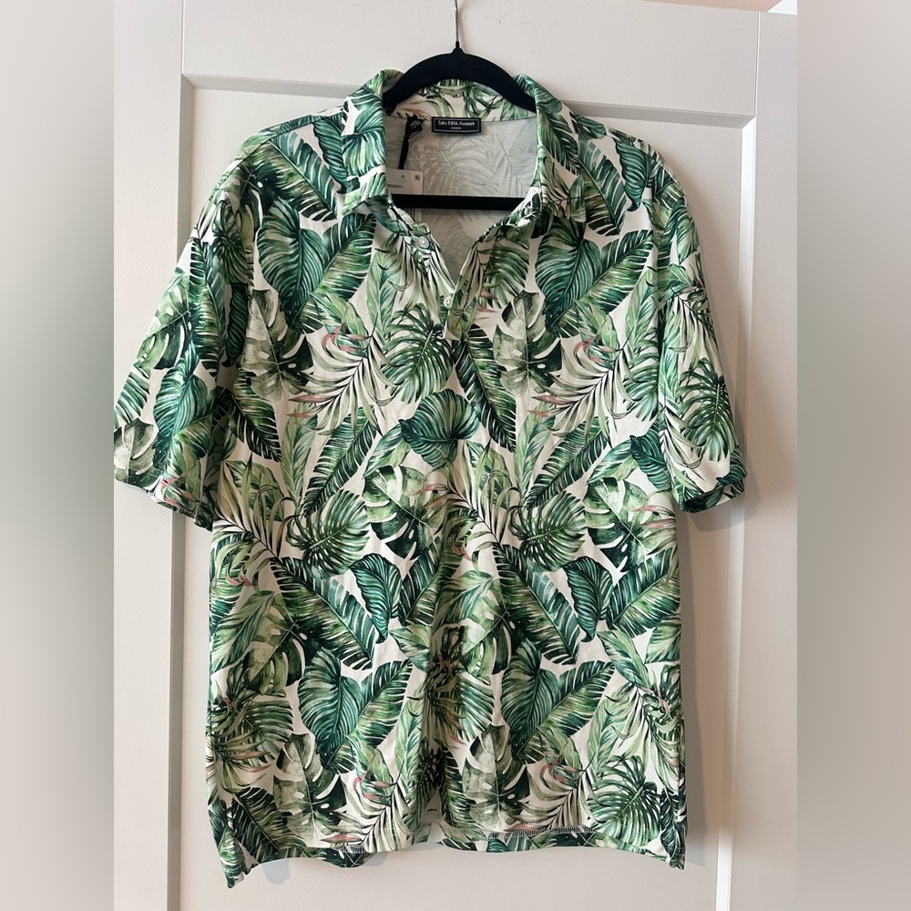 Saks Fifth Avenue NWT Green Leaf Print Men's Shirt